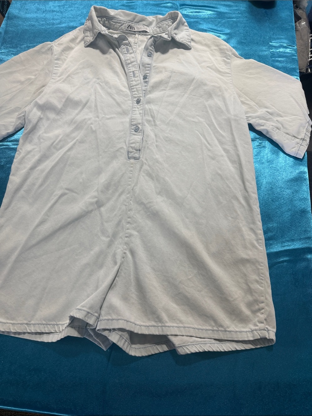 Zara Light Blue Short-Sleeve Cotton Romper